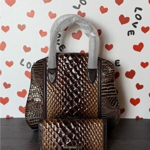 BRAHMIN TOFFEE CALDWELL ROSETTA SATCHEL & ADY WALLET ~ GENUINE LEATHER NWT